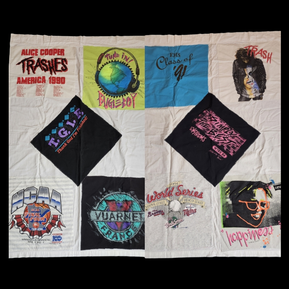 Vintage 80s 90s Concert MISC Tshirt Throw Blanket set of 2